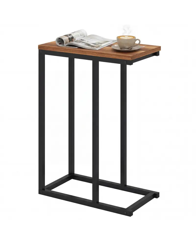 C-Shaped End Table Small Side Table with Sturdy Metal Frame-Walnut - Walnut - End & Side Tables