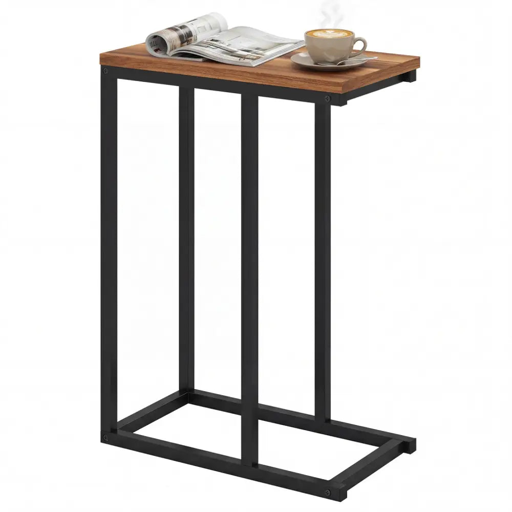 C-Shaped End Table Small Side Table with Sturdy Metal Frame-Walnut - Walnut - End & Side Tables