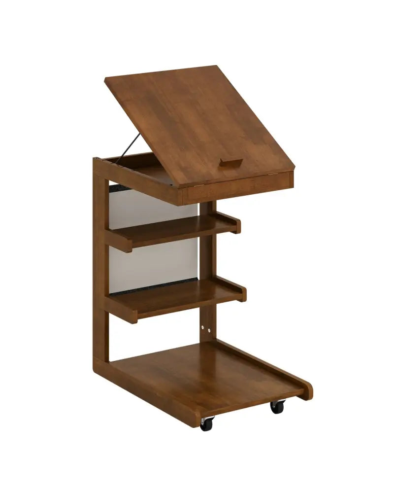 C-shaped End Table with Wheels and Adjustable Desktop for Sofa Couch Bedside-Brown - Brown - End & Side Tables