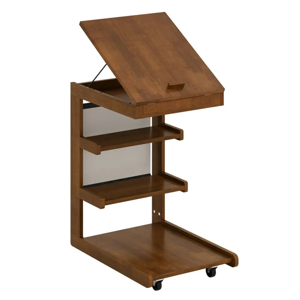 C-shaped End Table with Wheels and Adjustable Desktop for Sofa Couch Bedside-Brown - Brown - End & Side Tables
