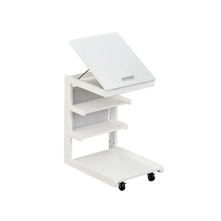 C-shaped End Table with Wheels and Adjustable Desktop for Sofa Couch Bedside-White - White - End & Side Tables