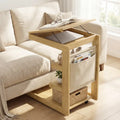 C-shaped End Table with Wheels and Adjustable Desktop for Sofa Couch Bedside-Natural - Natural - End & Side Tables