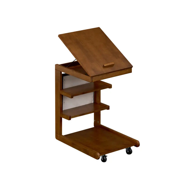 C-shaped End Table with Wheels and Adjustable Desktop for Sofa Couch Bedside-Brown - Brown - End & Side Tables