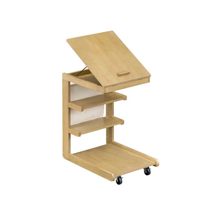 C-shaped End Table with Wheels and Adjustable Desktop for Sofa Couch Bedside-Natural - Natural - End & Side Tables