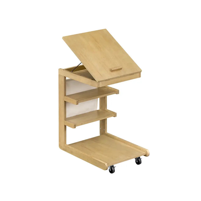 C-shaped End Table with Wheels and Adjustable Desktop for Sofa Couch Bedside-Natural - Natural - End & Side Tables