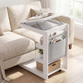 C-shaped End Table with Wheels and Adjustable Desktop for Sofa Couch Bedside-White - White - End & Side Tables
