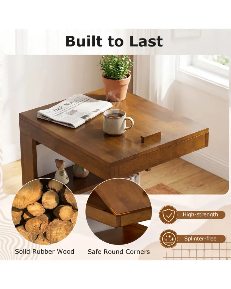 C-shaped End Table with Wheels and Adjustable Desktop for Sofa Couch Bedside-Brown - Brown - End & Side Tables