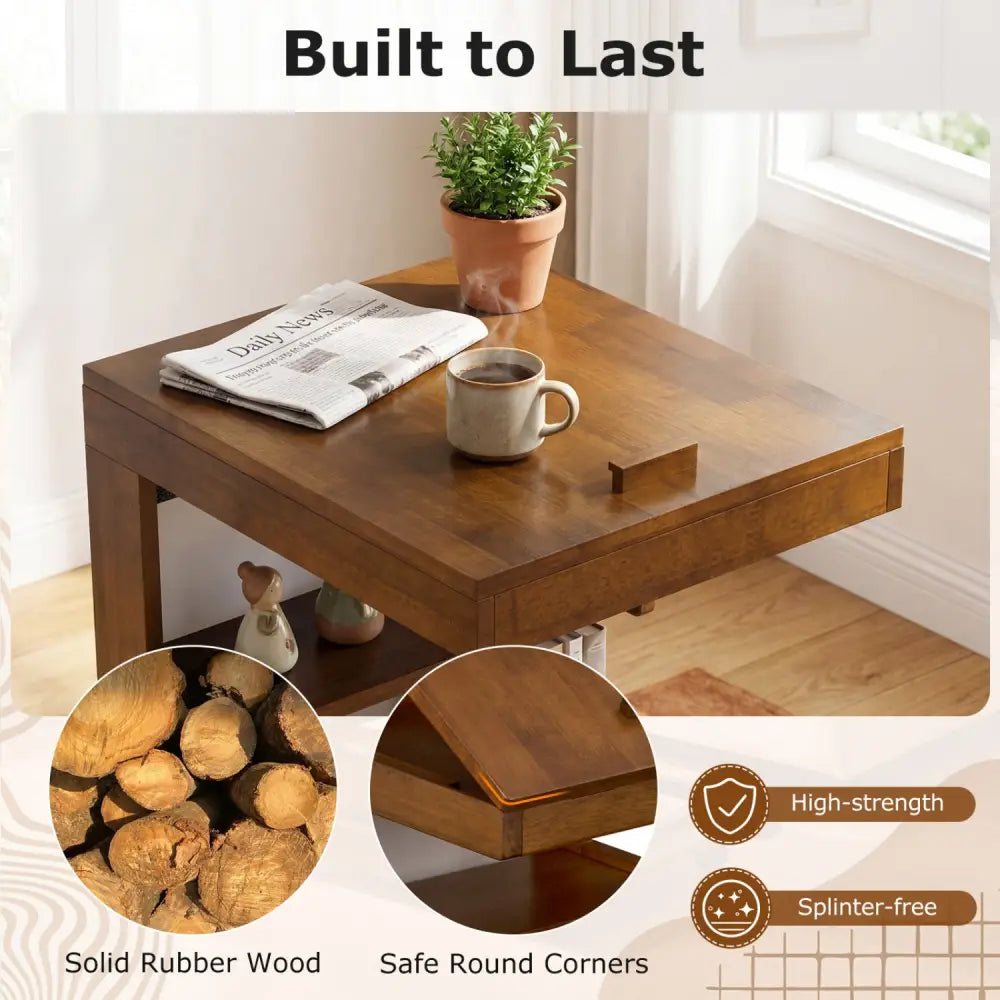 C-shaped End Table with Wheels and Adjustable Desktop for Sofa Couch Bedside-Brown - Brown - End & Side Tables