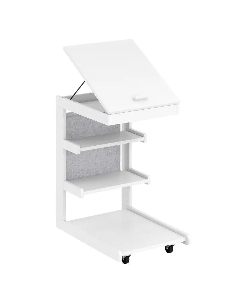 C-shaped End Table with Wheels and Adjustable Desktop for Sofa Couch Bedside-White - White - End & Side Tables