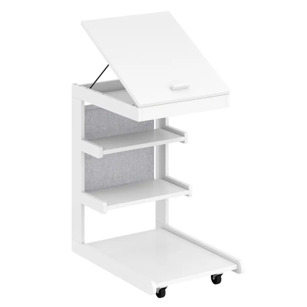 C-shaped End Table with Wheels and Adjustable Desktop for Sofa Couch Bedside-White - White - End & Side Tables
