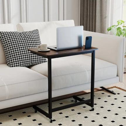 C-shaped End Table with Wheels Mobile Bedside Table with Built-in Phone Slot-Rustic Brown - Rustic Brown - End & Side