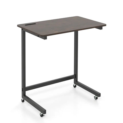 C-shaped End Table with Wheels Mobile Bedside Table with Built-in Phone Slot-Rustic Brown - Rustic Brown - End & Side