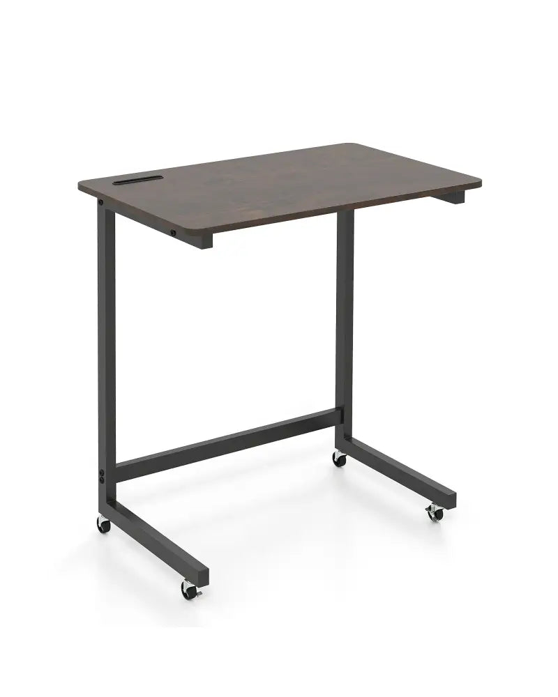 C-shaped End Table with Wheels Mobile Bedside Table with Built-in Phone Slot-Rustic Brown - Rustic Brown - End & Side