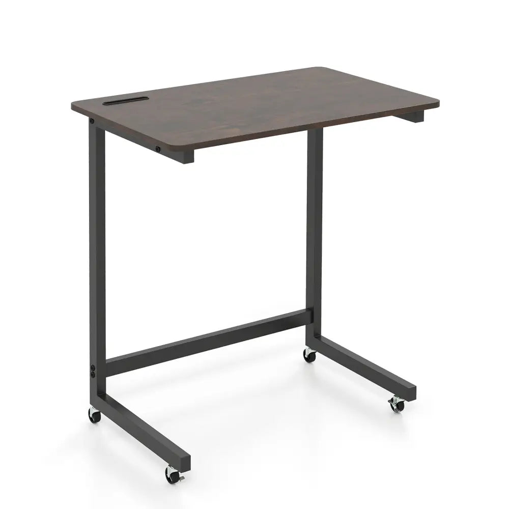 C-shaped End Table with Wheels Mobile Bedside Table with Built-in Phone Slot-Rustic Brown - Rustic Brown - End & Side