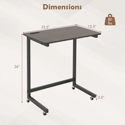 C-shaped End Table with Wheels Mobile Bedside Table with Built-in Phone Slot-Rustic Brown - Rustic Brown - End & Side