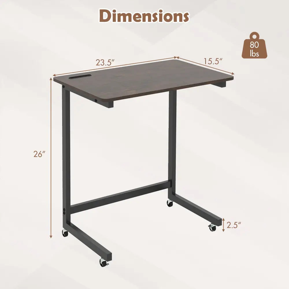 C-shaped End Table with Wheels Mobile Bedside Table with Built-in Phone Slot-Rustic Brown - Rustic Brown - End & Side