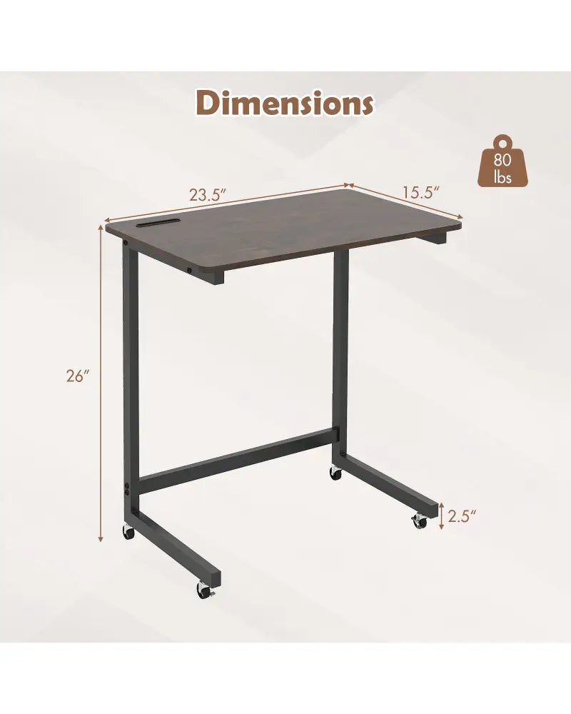 C-shaped End Table with Wheels Mobile Bedside Table with Built-in Phone Slot-Rustic Brown - Rustic Brown - End & Side