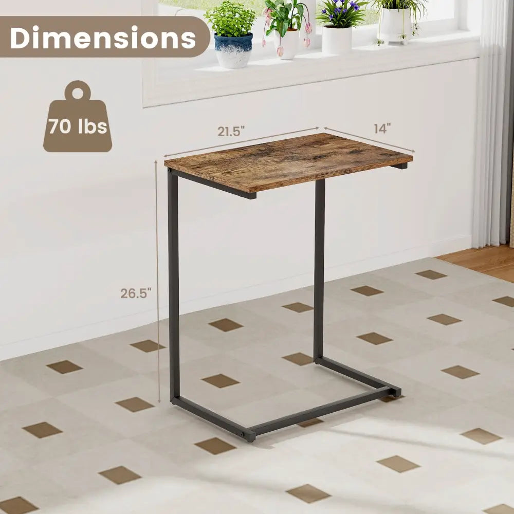 C-shaped Industrial End Table with Metal Frame - Rustic Brown - End & Side Tables