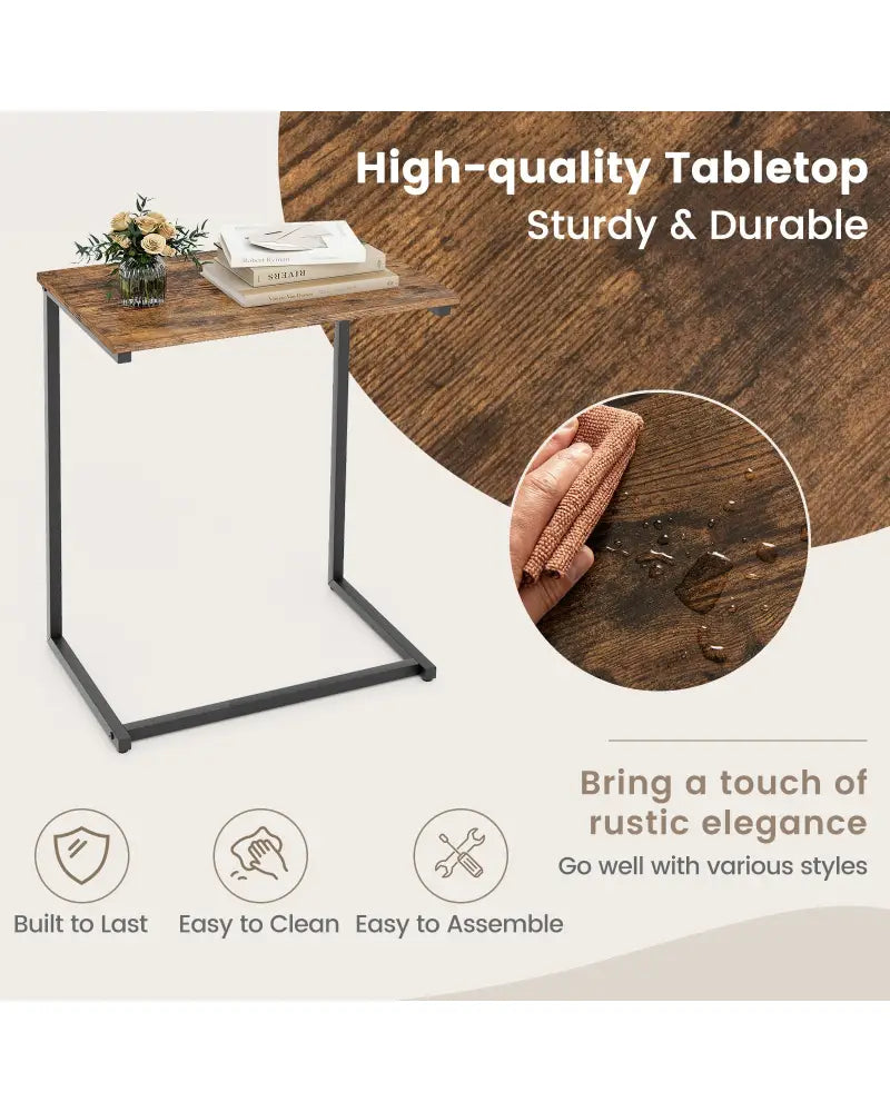 C-shaped Industrial End Table with Metal Frame - Rustic Brown - End & Side Tables