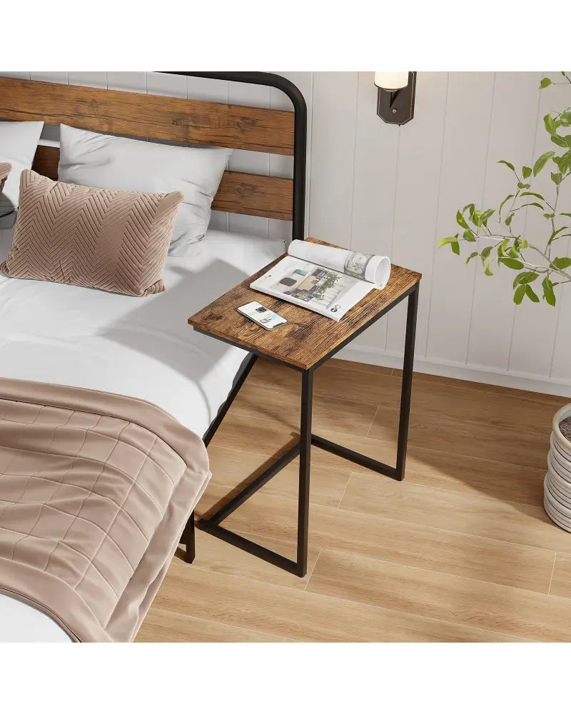 C-shaped Industrial End Table with Metal Frame - Rustic Brown - End & Side Tables