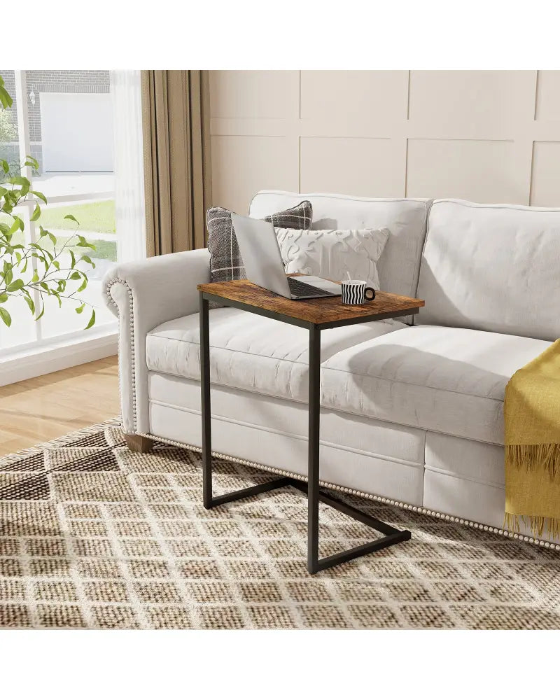 C-shaped Industrial End Table with Metal Frame - Rustic Brown - End & Side Tables