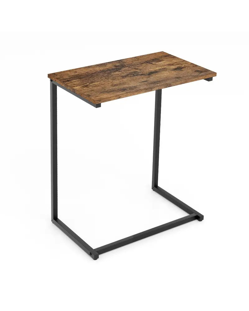 C-shaped Industrial End Table with Metal Frame - Rustic Brown - End & Side Tables