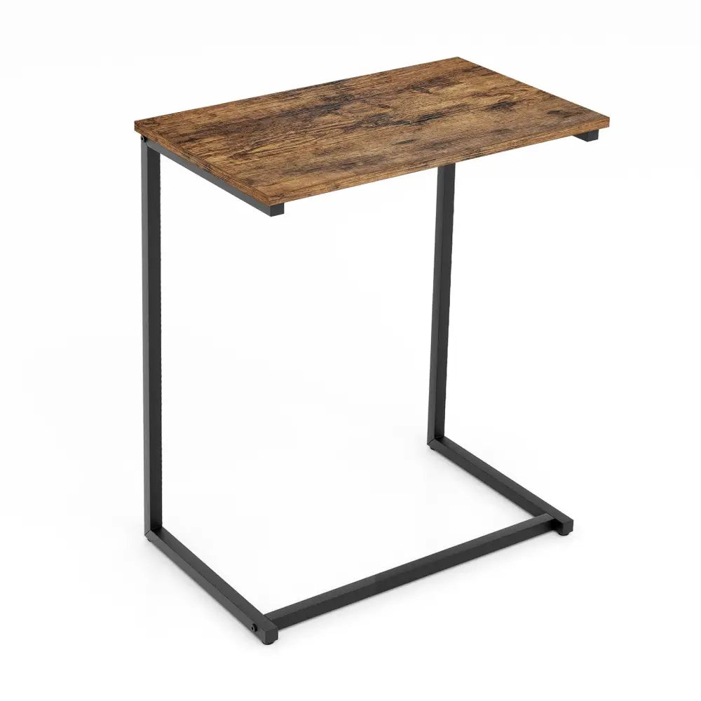 C-shaped Industrial End Table with Metal Frame - Rustic Brown - End & Side Tables