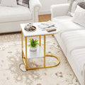 C-shaped Modern Sofa Side Table with Faux Marble Tabletop and Storage Shelf-White - White - End & Side Tables