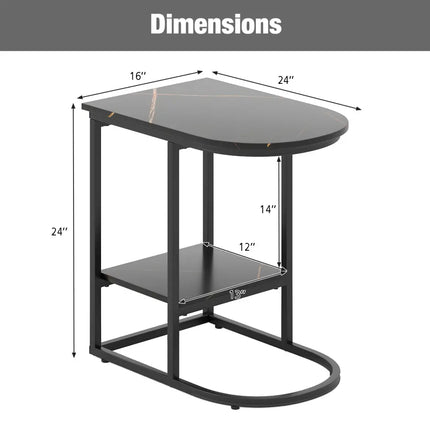 C-shaped Modern Sofa Side Table with Faux Marble Tabletop and Storage Shelf-Black - Black - End & Side Tables