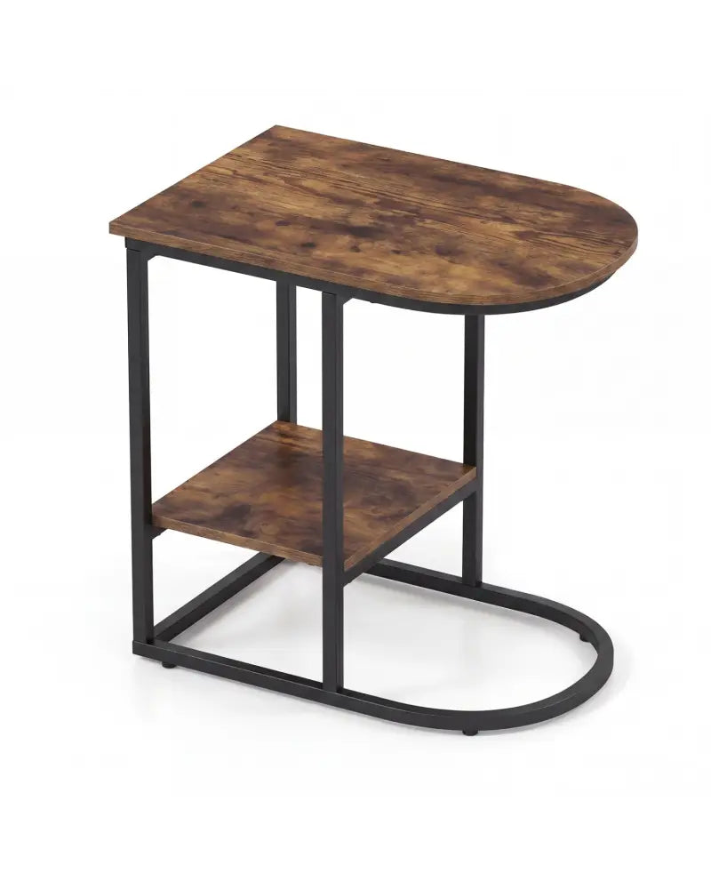 C-shaped Modern Sofa Side Table with Faux Marble Tabletop and Storage Shelf-Rustic Brown - Rustic Brown - End & Side