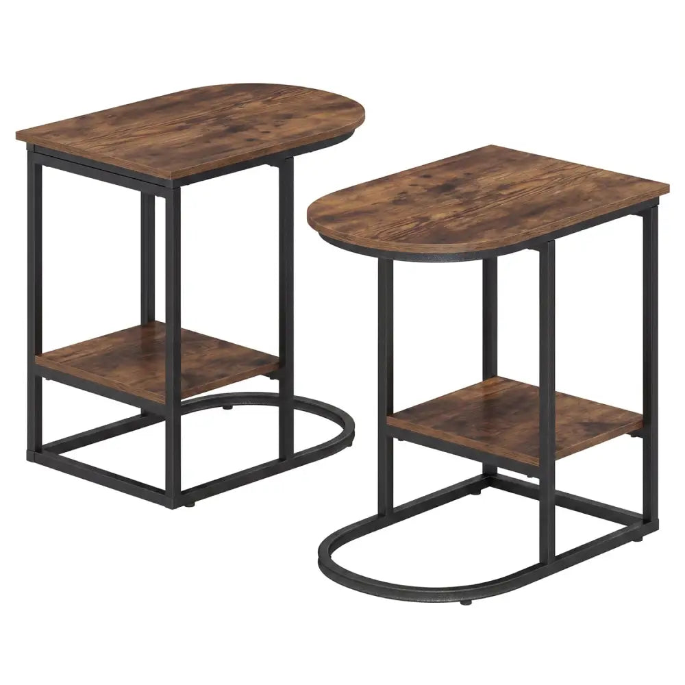 C-shaped Modern Sofa Side Table with Storage Shelf Faux and Marble Tabletop -Rustic Brown - Rustic Brown - End & Side