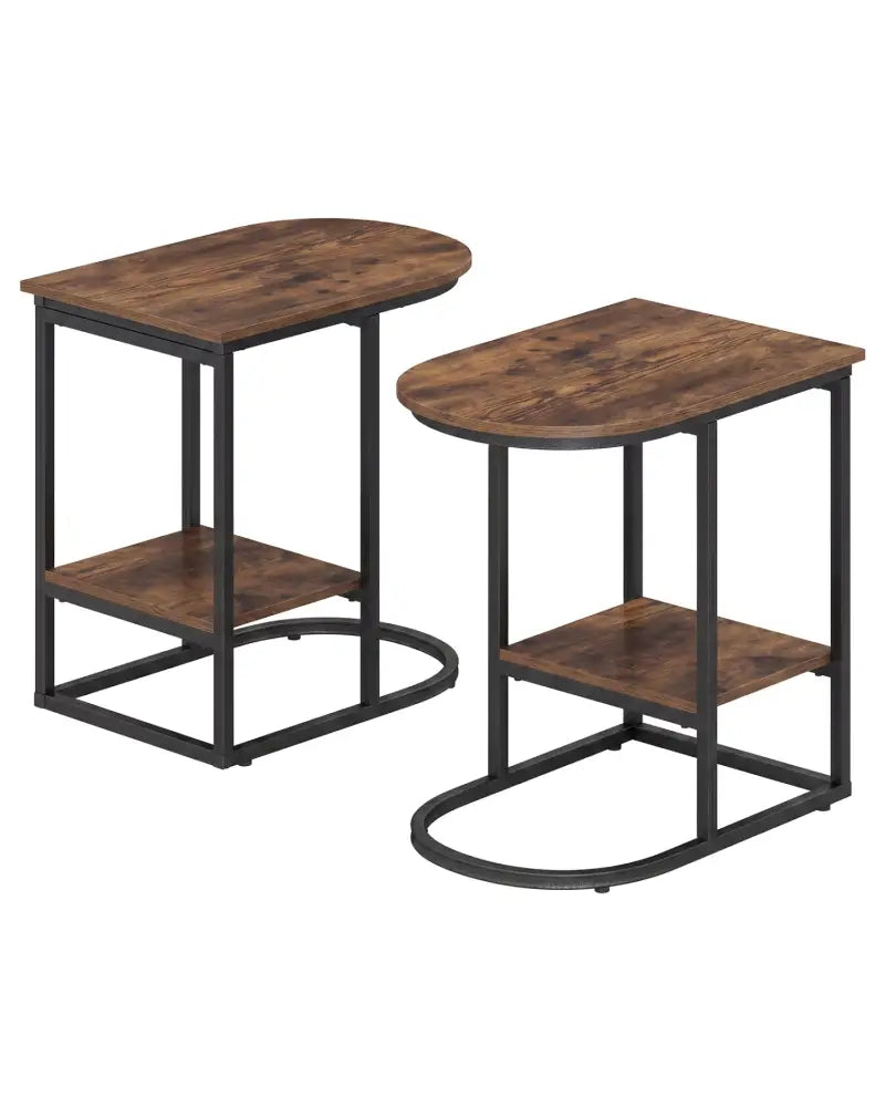 C-shaped Modern Sofa Side Table with Storage Shelf Faux and Marble Tabletop -Rustic Brown - Rustic Brown - End & Side