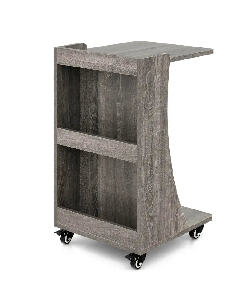 C-shaped Rolling End Side with Back Storage Shelves beside Sofa-Gray - Gray - End & Side Tables