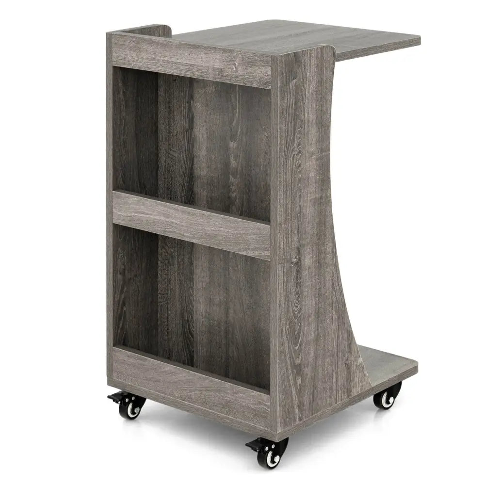 C-shaped Rolling End Side with Back Storage Shelves beside Sofa-Gray - Gray - End & Side Tables