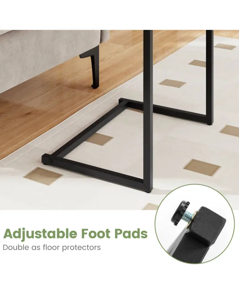 C-Shaped Side Table Sofa Snack End Table with Metal Frame-Black - Black - End & Side Tables