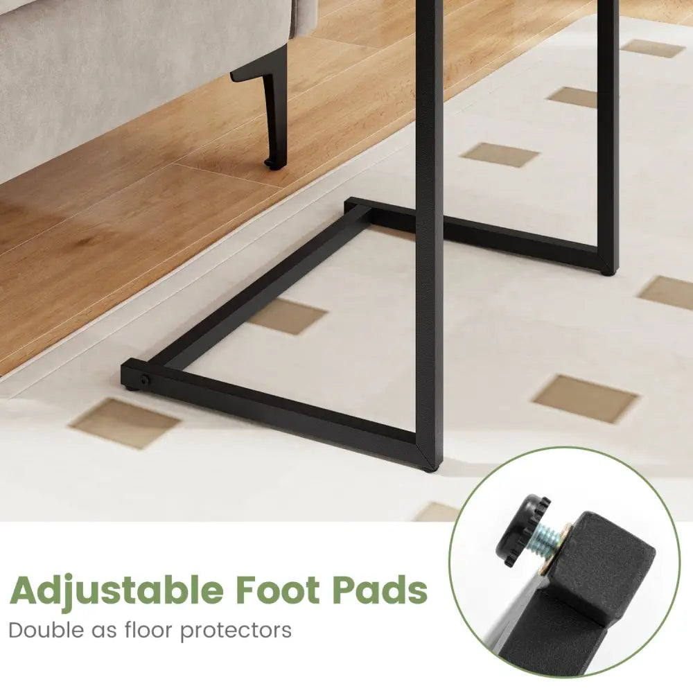 C-Shaped Side Table Sofa Snack End Table with Metal Frame-Black - Black - End & Side Tables