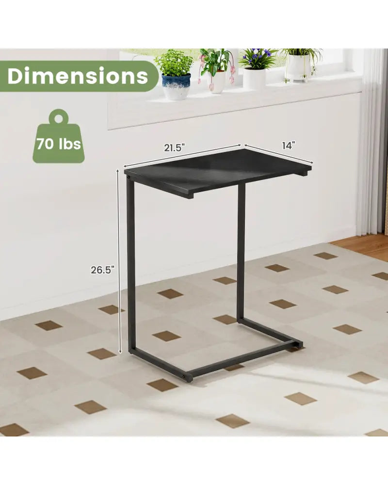C-Shaped Side Table Sofa Snack End Table with Metal Frame-Black - Black - End & Side Tables