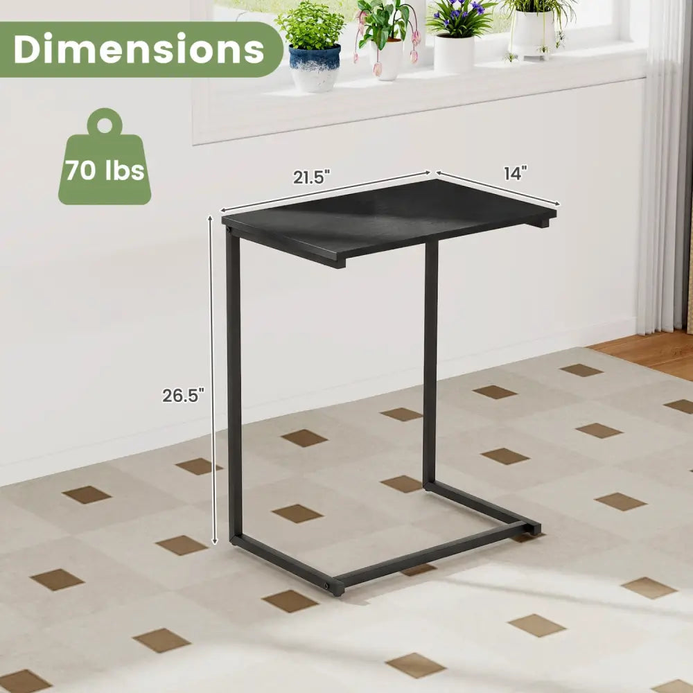 C-Shaped Side Table Sofa Snack End Table with Metal Frame-Black - Black - End & Side Tables