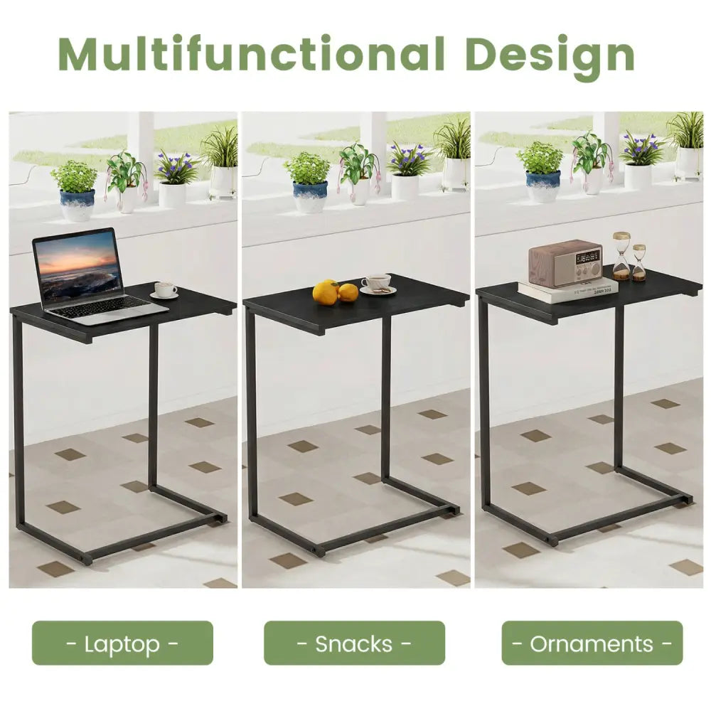 C-Shaped Side Table Sofa Snack End Table with Metal Frame-Black - Black - End & Side Tables