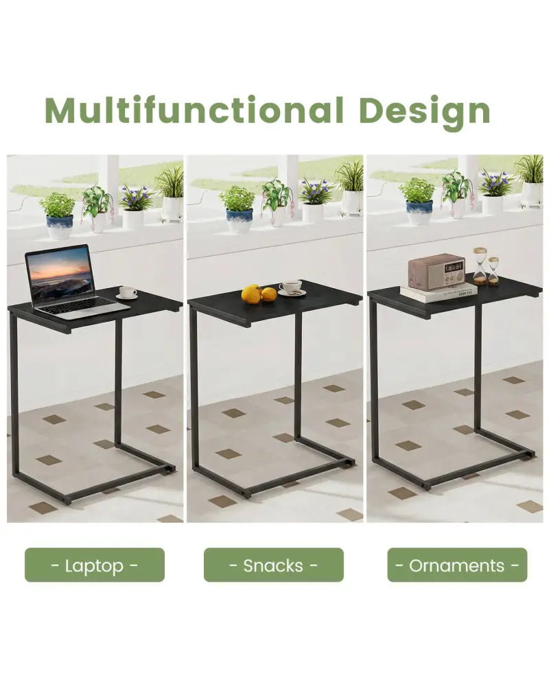 C-Shaped Side Table Sofa Snack End Table with Metal Frame-Black - Black - End & Side Tables