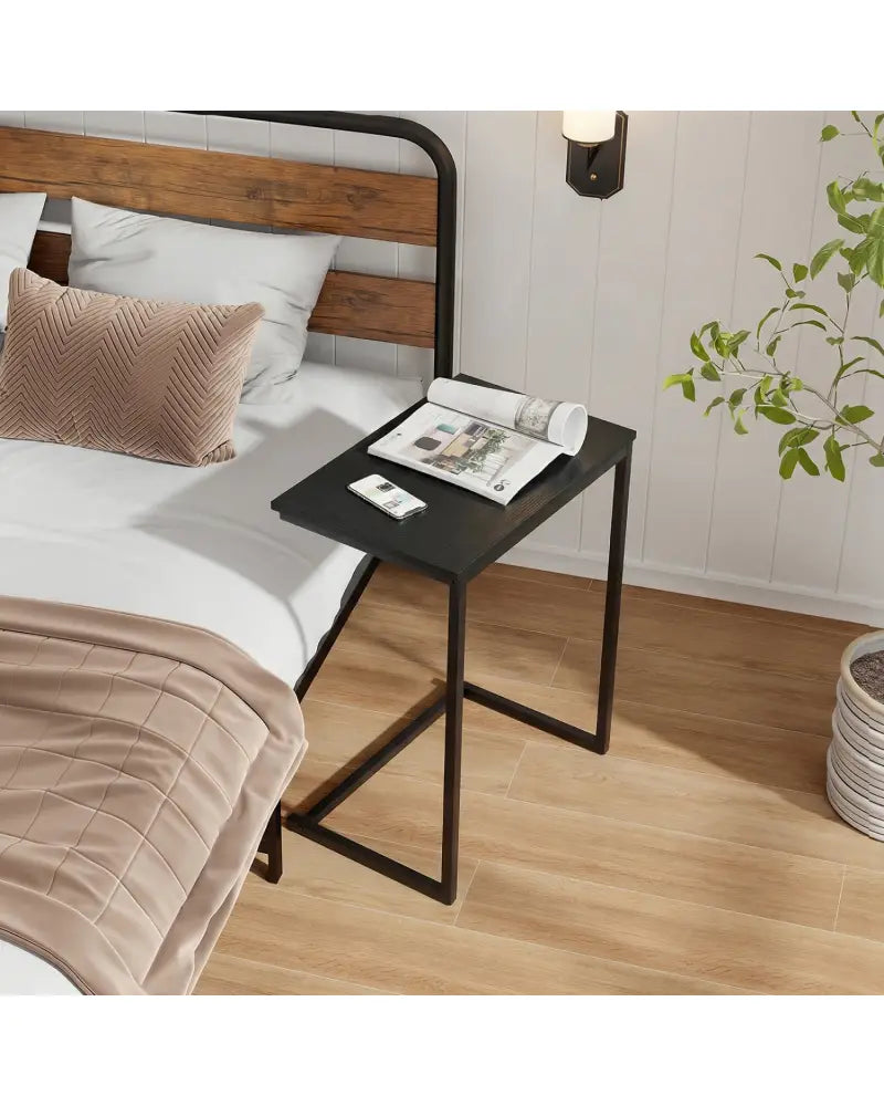 C-Shaped Side Table Sofa Snack End Table with Metal Frame-Black - Black - End & Side Tables