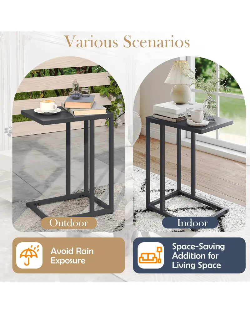 C-Shaped Side Table with Adjustable Foot Pads for Living Room Bedroom-Dark Gray - Dark Gray - End & Side Tables