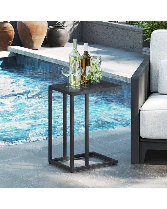 C-Shaped Side Table with Adjustable Foot Pads for Living Room Bedroom-Dark Gray - Dark Gray - End & Side Tables