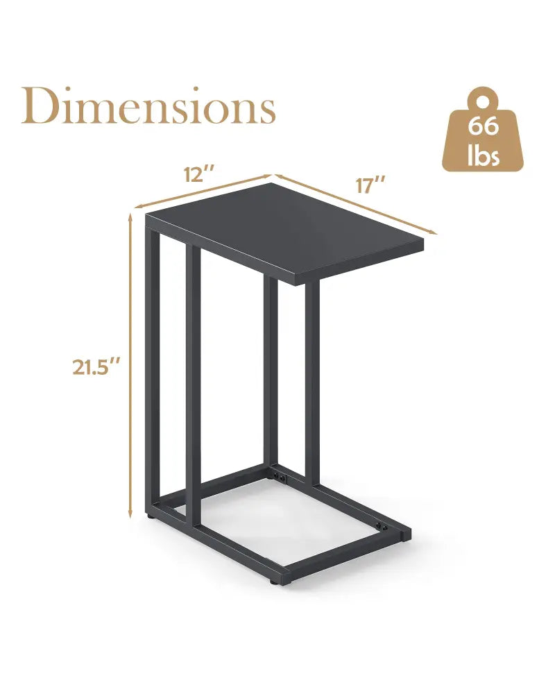 C-Shaped Side Table with Adjustable Foot Pads for Living Room Bedroom-Dark Gray - Dark Gray - End & Side Tables