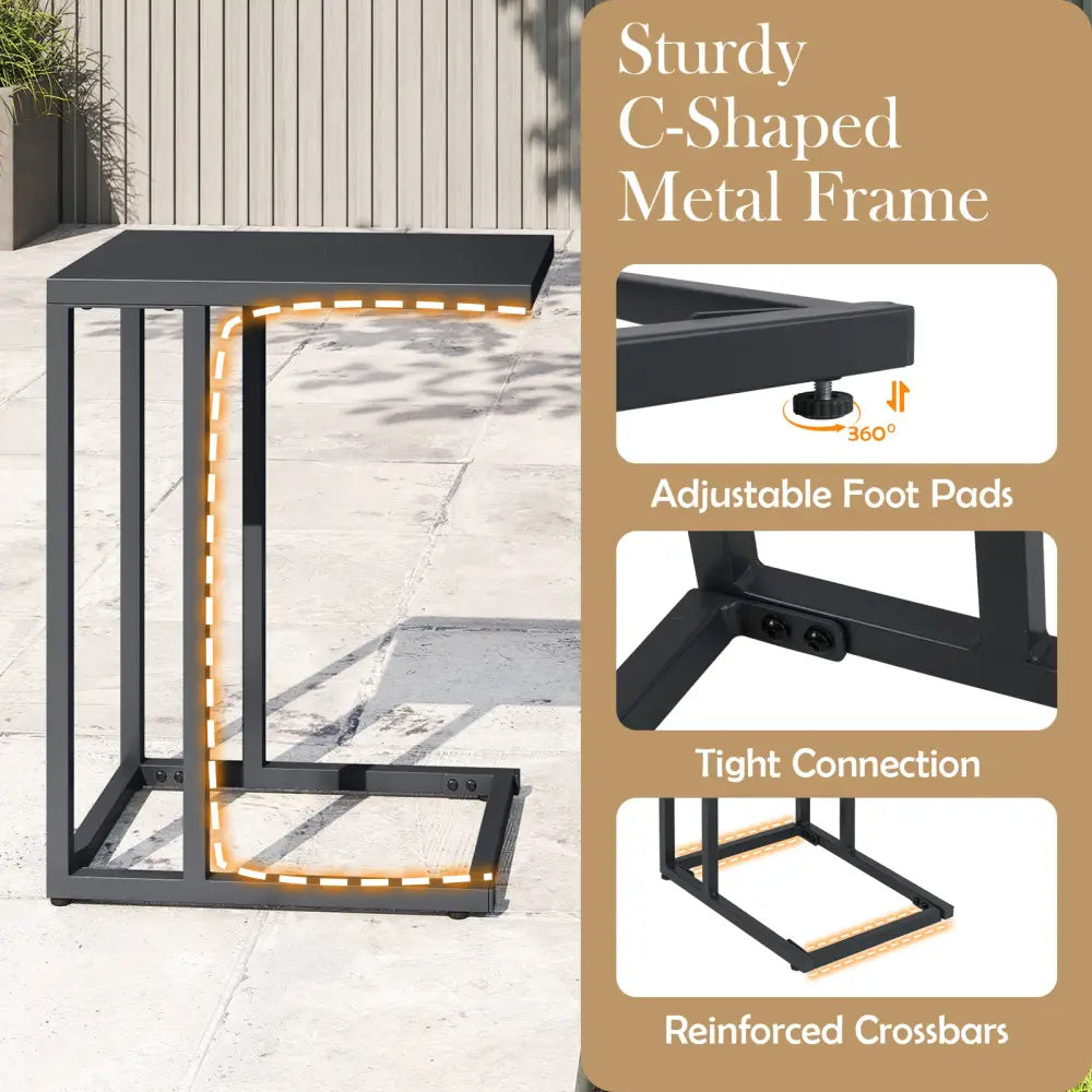 C-Shaped Side Table with Adjustable Foot Pads for Living Room Bedroom-Dark Gray - Dark Gray - End & Side Tables
