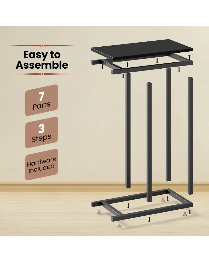 C-shaped Side Table with Heavy-duty Metal Frame-Black - Black - End & Side Tables
