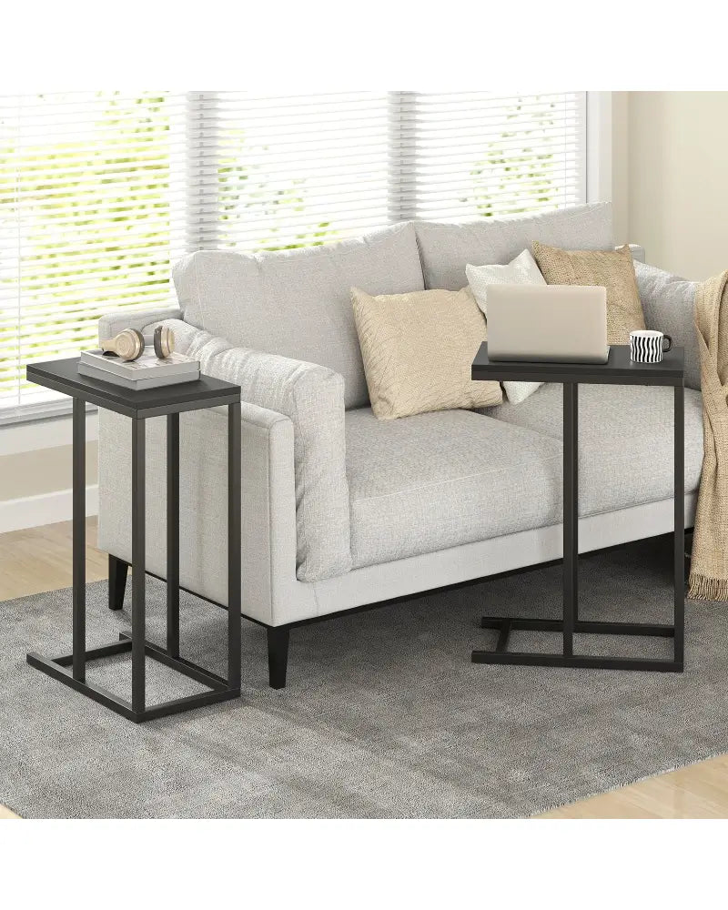 C-shaped Side Table with Heavy-duty Metal Frame-Black - Black - End & Side Tables