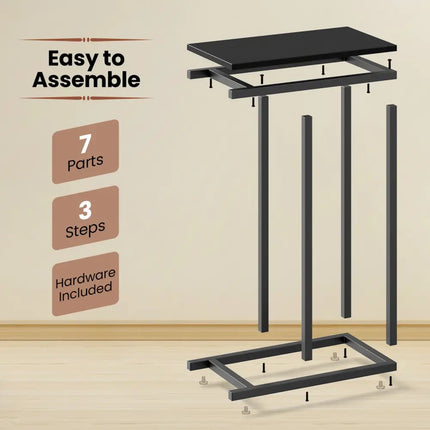 C-shaped Side Table with Heavy-duty Metal Frame-Black - Black - End & Side Tables