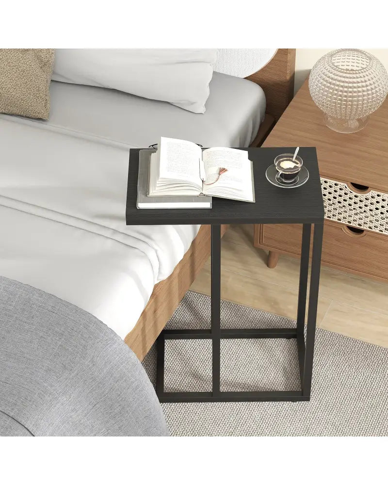 C-shaped Side Table with Heavy-duty Metal Frame-Black - Black - End & Side Tables