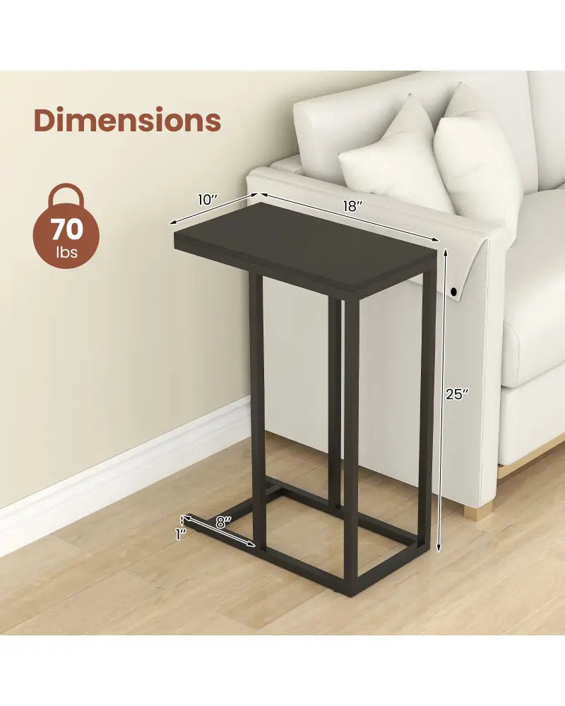 C-shaped Side Table with Heavy-duty Metal Frame-Black - Black - End & Side Tables